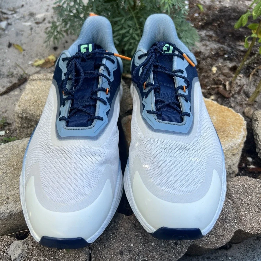 Foot Joy Quantum Golf Shoe Spikeless 10 M FJ White Blue Orange 57041 Men's